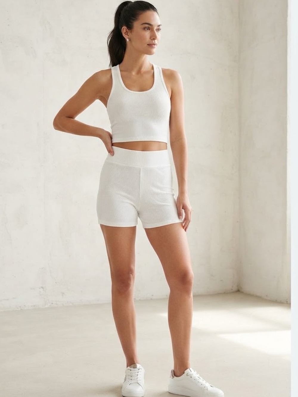 Forever 21 White Ribbed Bike Shorts